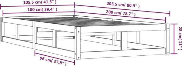 vidaXL Rama lozka 100 x 200 cm, lite drewno
