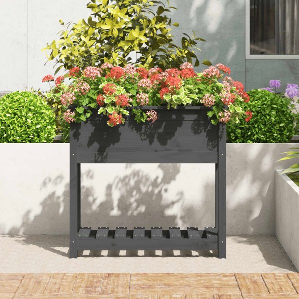 vidaXL Donica με ράφι, γκρι, 82,5x34,5x81 εκ., μασίφ ξύλο πεύκου