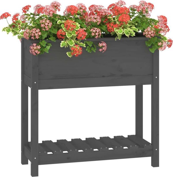 vidaXL Donica με ράφι, γκρι, 82,5x34,5x81 εκ., μασίφ ξύλο πεύκου