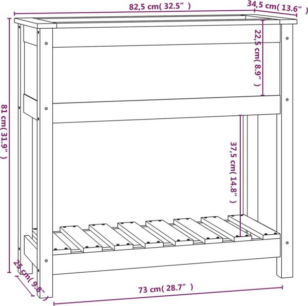 vidaXL Donica με ράφι, γκρι, 82,5x34,5x81 εκ., μασίφ ξύλο πεύκου
