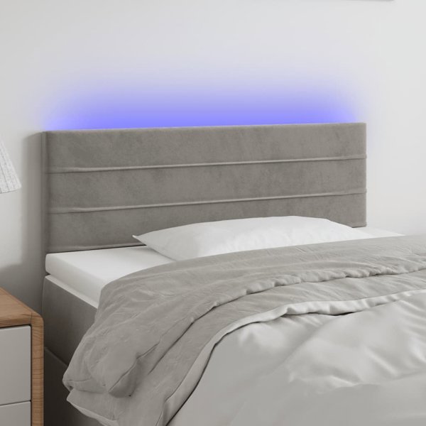 vidaXL Κεφαλάρι Κρεβατιού με LED Γκρι 90x5x78/88 εκ Βελούδο