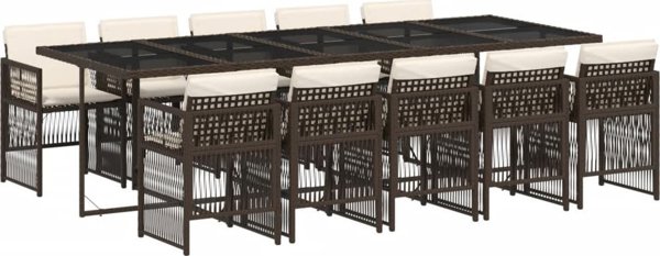 vidaXL 11 τεμ. σετ επίπλων κήπου, με μαξιλάρια, καφέ, ραττάν PE