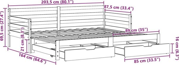 VidaXL Καναπές-κρεβάτι συρόμενος με συρτάρια, 80x200 cm, μασίφ πεύκο