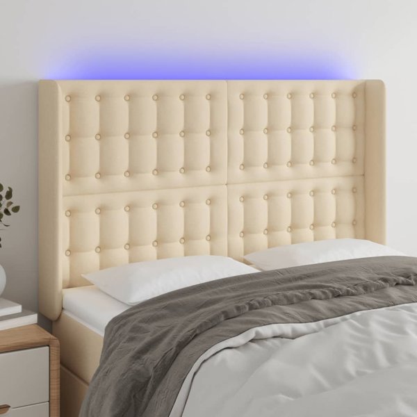 vidaXL Κεφαλάρι κρεβατιού με LED κρεμ, 147x16x118/128 cm, ύφασμα