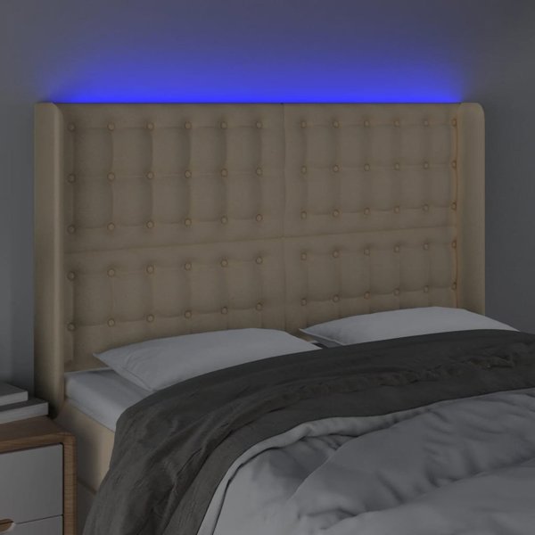 vidaXL Κεφαλάρι κρεβατιού με LED κρεμ, 147x16x118/128 cm, ύφασμα