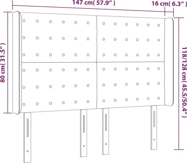 vidaXL Κεφαλάρι κρεβατιού με LED κρεμ, 147x16x118/128 cm, ύφασμα