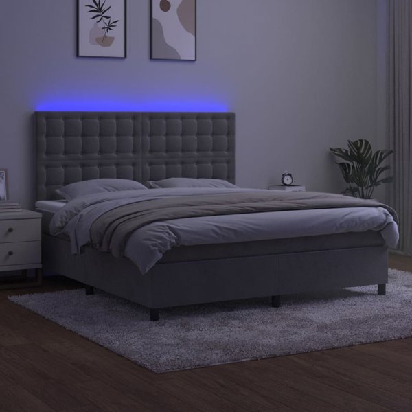 vidaXL Lozko kontynentalne z materacem i LED, szare 160x200 cm, aksamit