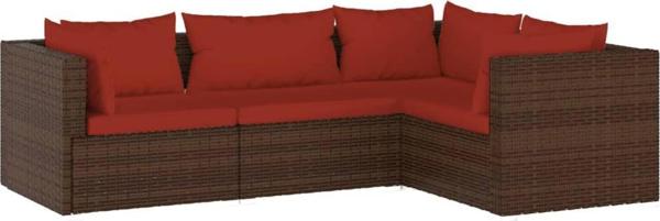 vidaXL Σετ 4 τμχ καθιστικό κήπου με μαξιλάρια, rattan PE, καφέ