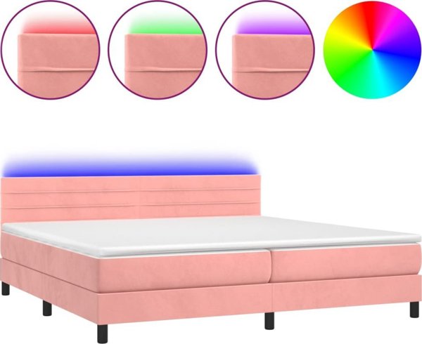 vidaXL Κρεβάτι kontynentalne με στρώμα και LED, ρόζ βελούδο 200x200 εκ.