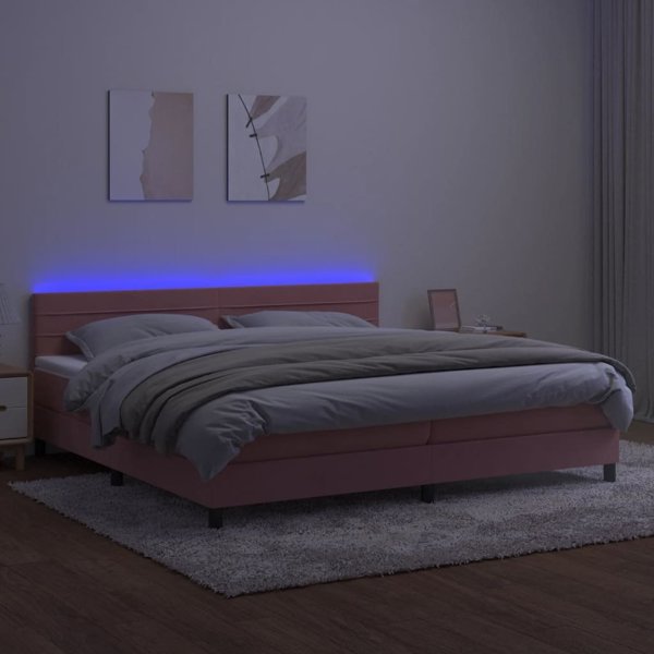 vidaXL Κρεβάτι kontynentalne με στρώμα και LED, ρόζ βελούδο 200x200 εκ.