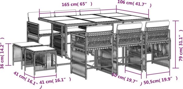 vidaXL 11-τεμ. σετ επίπλων κήπου με μαξιλάρια, ανάμεικτο μπεζ