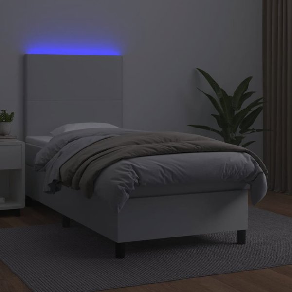 vidaXL Κρεβάτι κοντινένταλ με στρώμα και LED, λευκό οικολογικό δέρμα, 80x200 εκ.