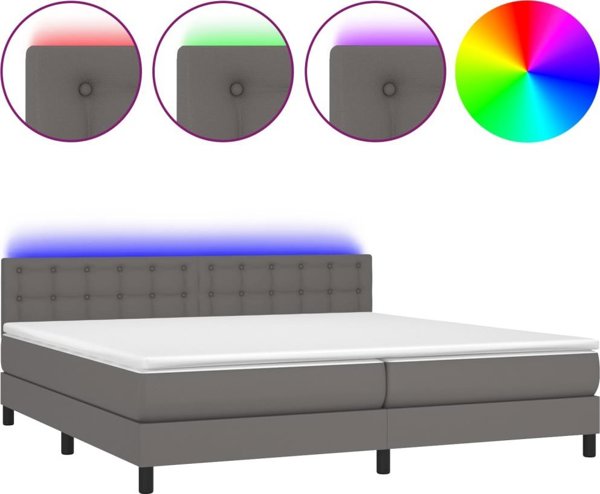 vidaXL Lozko kontynentalne z materacem i LED szara ekoskora 200x200 cm