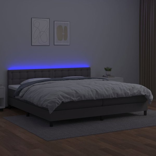 vidaXL Lozko kontynentalne z materacem i LED szara ekoskora 200x200 cm