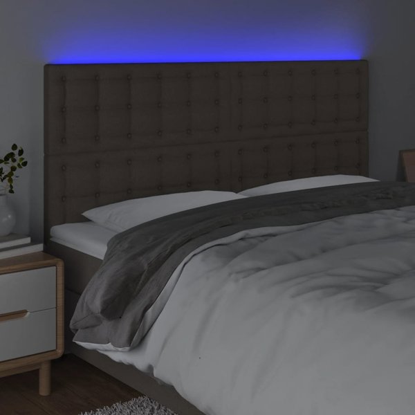 vidaXL Κεφαλάρι κρεβατιού με LED, taupe, 200x5x118/128 εκ., ύφασμα