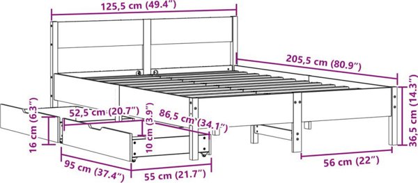 vidaXL Λευκή κορνίζα κρεβατιού χωρίς στρώμα, 120x200 cm, πεύκο
