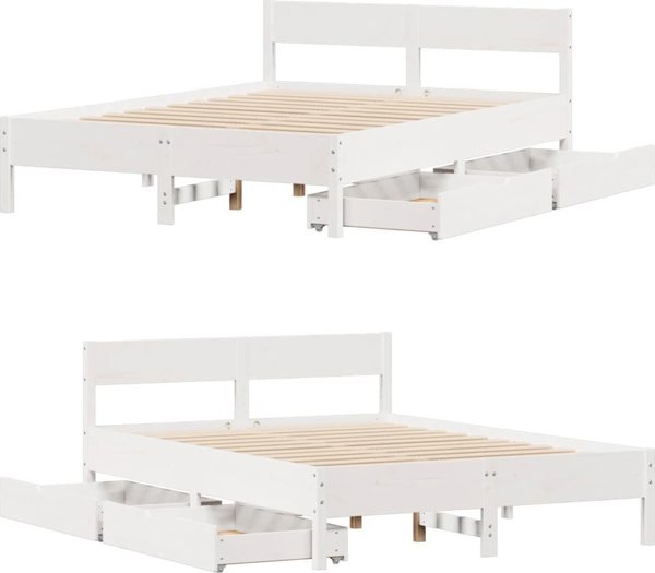 vidaXL Λευκή κορνίζα κρεβατιού χωρίς στρώμα, 120x200 cm, πεύκο