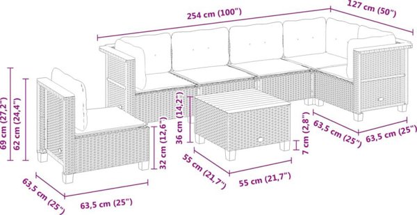 vidaXL 7-cz. zestaw wypoczynkowy do ogrodu, z poduszkami, czarny