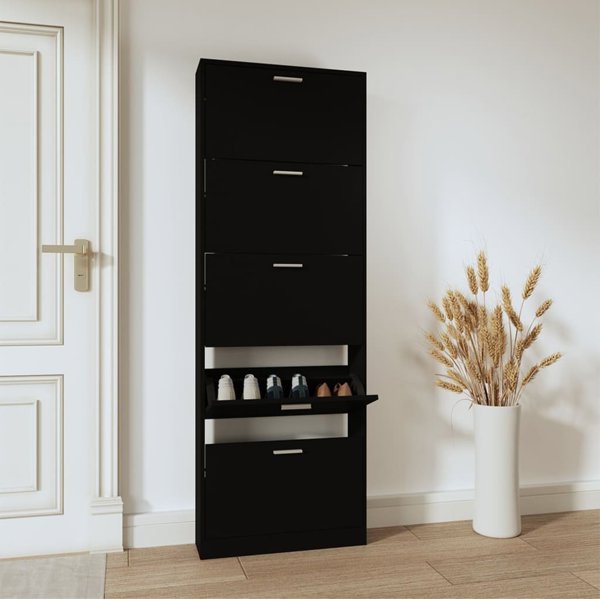 vidaXL Ντουλάπι παπουτσιών, μαύρο, 59x17x169 εκ, ξυλοπούνσιο υλικό