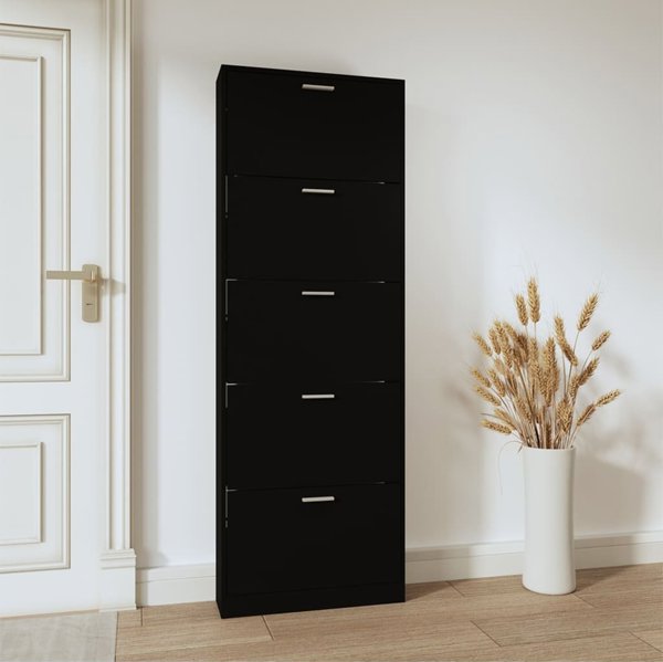 vidaXL Ντουλάπι παπουτσιών, μαύρο, 59x17x169 εκ, ξυλοπούνσιο υλικό