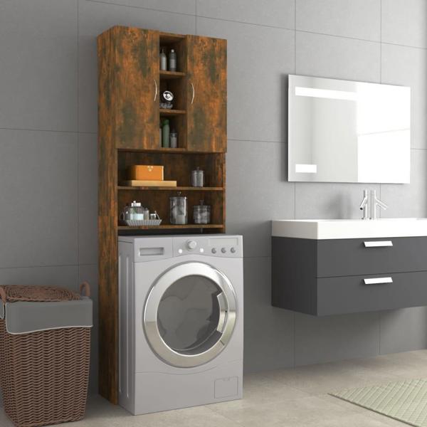 vidaXL Ντουλάπι πλυντηρίου, καπνιστός δρυς, 64 x 25,5 x 190 cm
