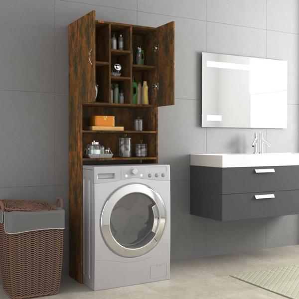 vidaXL Ντουλάπι πλυντηρίου, καπνιστός δρυς, 64 x 25,5 x 190 cm