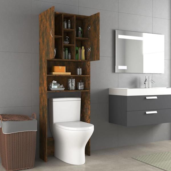 vidaXL Ντουλάπι πλυντηρίου, καπνιστός δρυς, 64 x 25,5 x 190 cm