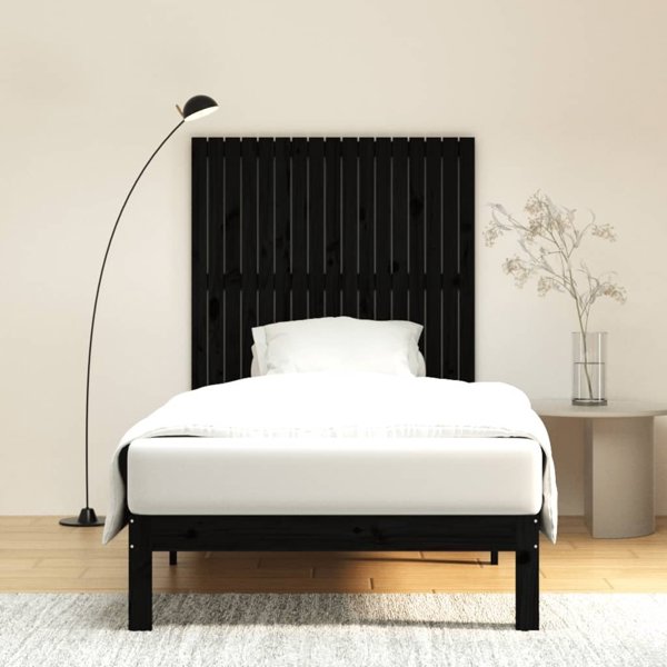 vidaXL Κεφαλάρι κρεβατιού, μαύρο, 108x3x110 cm, μασίφ πεύκο