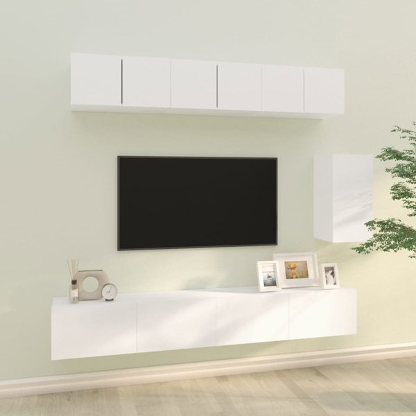 vidaXL Σετ 6 Ντουλάπια για Τηλεόραση, Λευκό, Ξύλινα Συνθετικά Υλικά
