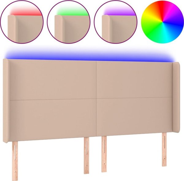 vidaXL Zaglowek do lotka z LED cappuccino 203x16x118/128cm ekoskora
