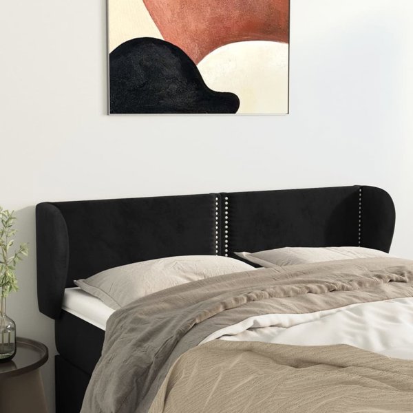 vidaXL Zaglowek uszak, czarny, 147x23x78/88 cm, aksamitny