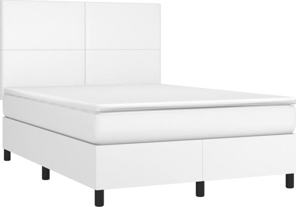 vidaXL Lozko kontynentalne z materacem i LED, biala ekoskora 140x190cm