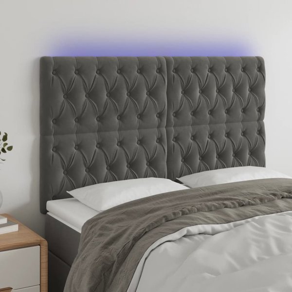 vidaXL Κεφαλάρι κρεβατιού με LED, σκούρογκρι, 144x7x118/128 εκ., βελούδο