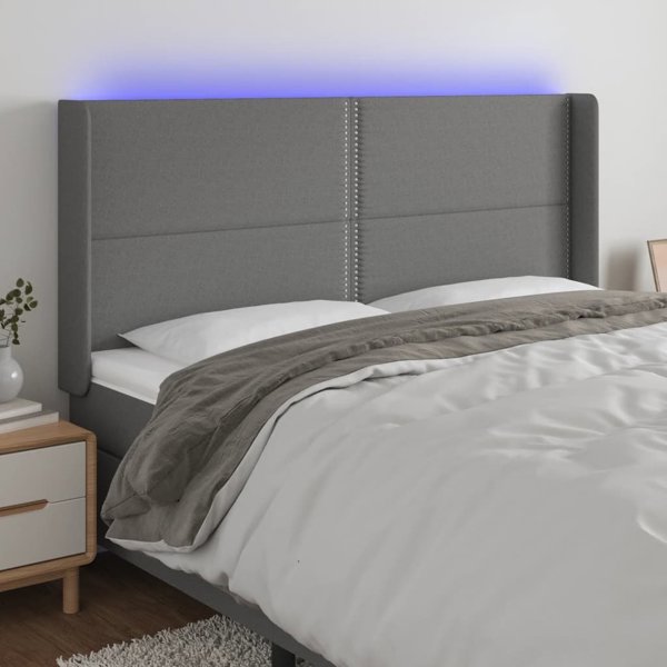 vidaXL Κεφαλάρι κρεβατιού με LED, σκούρο γκρι, 183x16x118/128cm, ύφασμα
