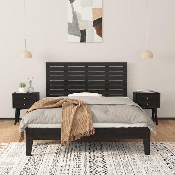 vidaXL Κεφαλάρι κρεβατιού, μαύρο, 146x3x63 εκ, μασίφ πεύκο