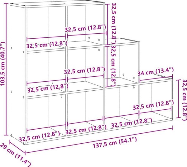 vidaXL Ράφι διαχωριστικό, 3 επίπεδα, λευκό, 137,5x29x103,5 εκ.