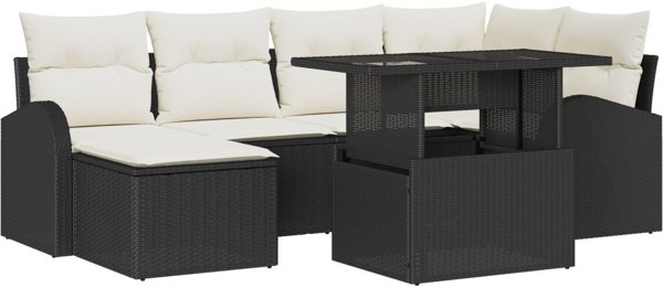 vidaXL Σετ Καναπέ Κήπου 7 Τεμαχίων με Μαξιλάρια Μαύρο Πολυρατάν