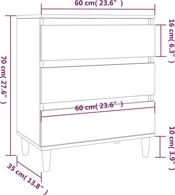 vidaXL Κομότα, λευκή γυαλιστερή, 60x35x70 cm, κατασκευασμένη από ξύλινη σύνθεση