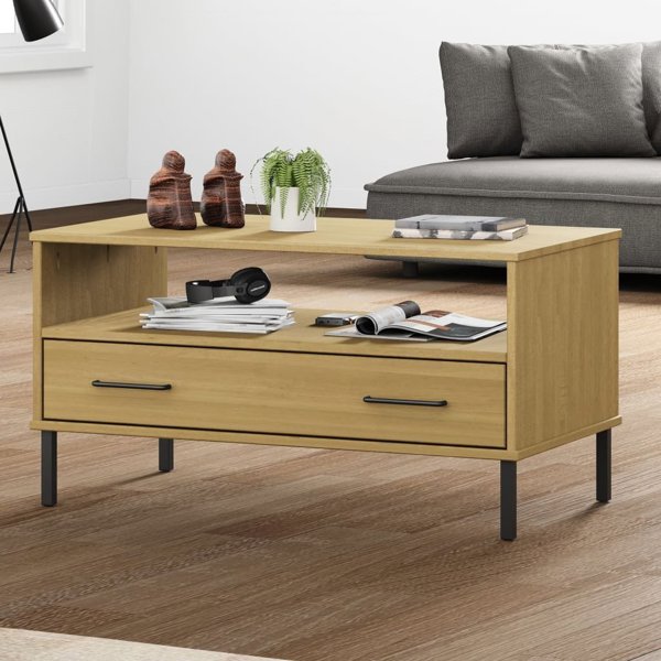 vidaXL Τραπεζάκι καφέ OSLO, μεταλλικά πόδια, καφέ, 85x50x45 εκ.
