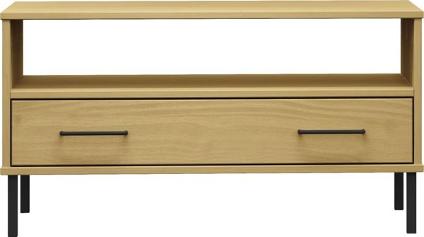 vidaXL Τραπεζάκι καφέ OSLO, μεταλλικά πόδια, καφέ, 85x50x45 εκ.