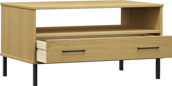 vidaXL Τραπεζάκι καφέ OSLO, μεταλλικά πόδια, καφέ, 85x50x45 εκ.