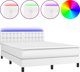 vidaXL Lozko kontynentalne z materacem i LED biala ekoskora 140x190 cm