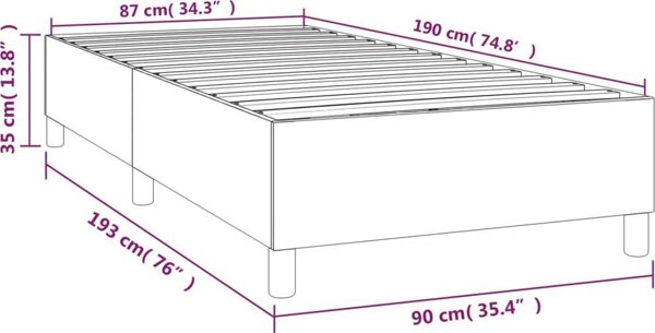 vidaXL Κρεβάτι Κοντινεντάλ Γκρι, 90x190 cm, με τεχνητό δέρμα