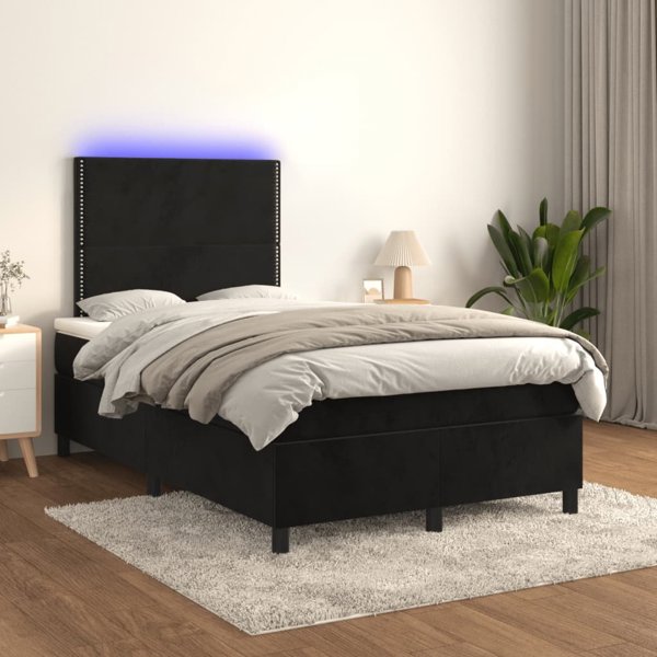vidaXL Κρεβάτι Κοντινεντάλ με στρώμα και LED, μαύρο βελούδο, 120x200 cm