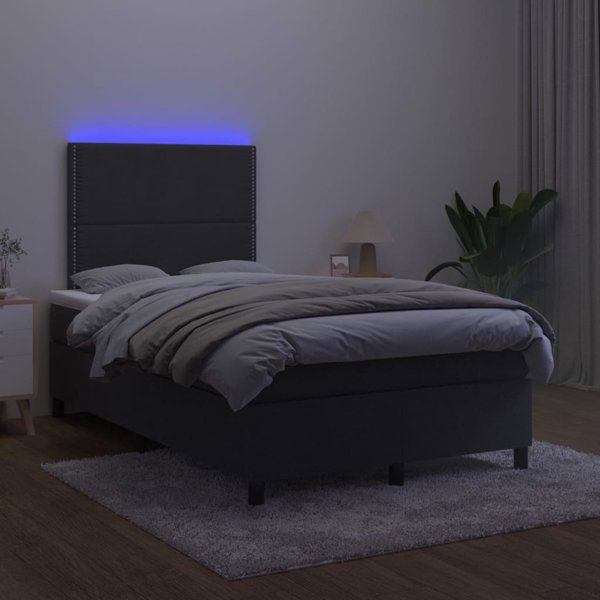 vidaXL Κρεβάτι Κοντινεντάλ με στρώμα και LED, μαύρο βελούδο, 120x200 cm