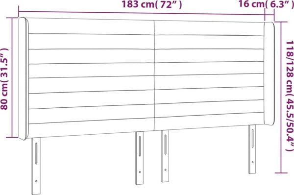 vidaXL Κεφαλάρι κρεβατιού με LED σκούρο γκρι 183x16x118/128 cm βελούδο
