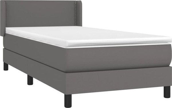 vidaXL Κρεβάτι continental με στρώμα, γκρι, οικολογικό δέρμα 100x200 cm