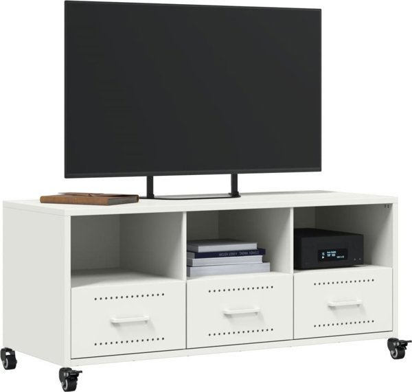 vidaXL Επιπλο RTV λευκό, 100,5x39x43,5 cm, ατσάλι