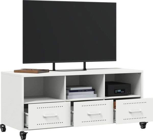 vidaXL Επιπλο RTV λευκό, 100,5x39x43,5 cm, ατσάλι