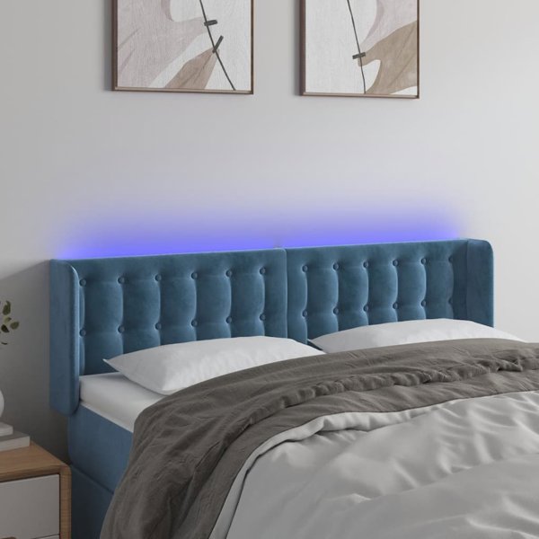vidaXL Κεφαλάρι κρεβατιού με LED, σκούρο μπλε, 147x16x78/88 εκ, βελούδο
